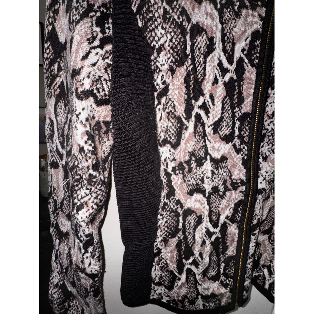 Cache Snakeskin Print Zip Front Cardigan Faux Leather Trim Black Tan Size L - Picture 4 of 7